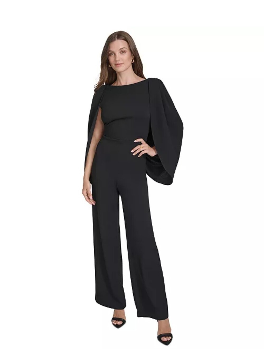 Halston Black Cowl Neck Wide Leg Jumpsuit Size 16 Draped Formal Evening